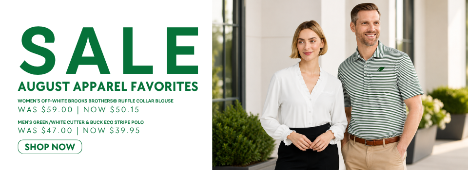 Women's Off-White Ruffle Collar Blouse, Sale $50.15 & Men's Green/White Stripe Polo, sale $39.95